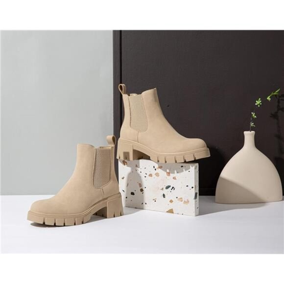 Women's 936 Chelsea Ankle Boots Platform Lug Sole Elastic Slip on Booties - Picture 6 of 7